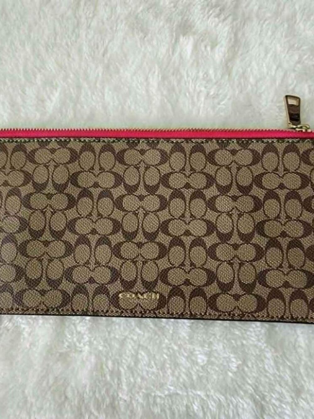 Coach Signature Envelope Clutch Pouch Brown Fuchsia